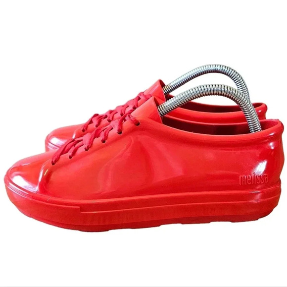 Melissa Women's Jelly PVC Lace  up Low Top Red Sneakers Shoes Size 8. - Picture 10 of 16